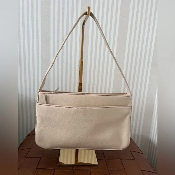 Ann Taylor Vintage Genuine Leather Handbag Cream w/Contrast Red Stitching - Picture 3 of 9